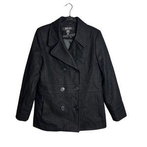 New York &‎ Company Black Wool Blend Pea Coat Womens Size 10 Double Breasted